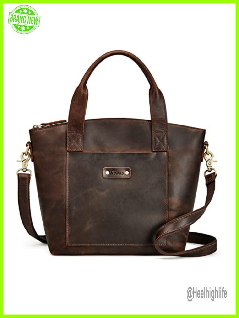 Genuine Leather Crossbody Satchel Top-Handle Bag with Detachable Strap